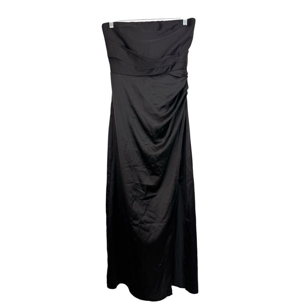 Petal Pup Strapless Black Satin Maxi Dress Sz Small High Side Slit Elastic Back